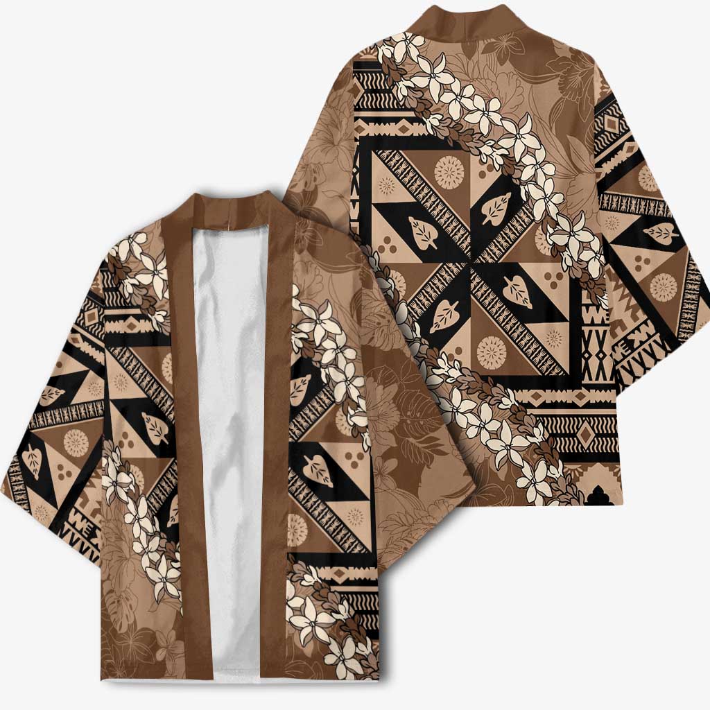 Bula Fiji Plumeria Tagimoucia Salusalu Mocha Kimono Kaiviti Masi LT7 - Polynesian Pride