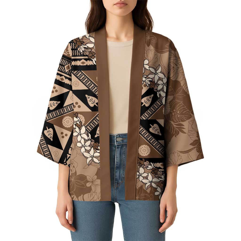 Bula Fiji Plumeria Tagimoucia Salusalu Mocha Kimono Kaiviti Masi LT7 - Polynesian Pride