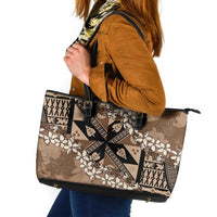 Bula Fiji Plumeria Tagimoucia Salusalu Mocha Leather Tote Bag Kaiviti Masi LT7 Mocha - Polynesian Pride