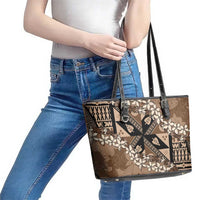 Bula Fiji Plumeria Tagimoucia Salusalu Mocha Leather Tote Bag Kaiviti Masi LT7 - Polynesian Pride
