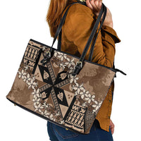 Bula Fiji Plumeria Tagimoucia Salusalu Mocha Leather Tote Bag Kaiviti Masi LT7 - Polynesian Pride