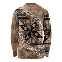 Bula Fiji Plumeria Tagimoucia Salusalu Mocha Long Sleeve Shirt Kaiviti Masi LT7 - Polynesian Pride