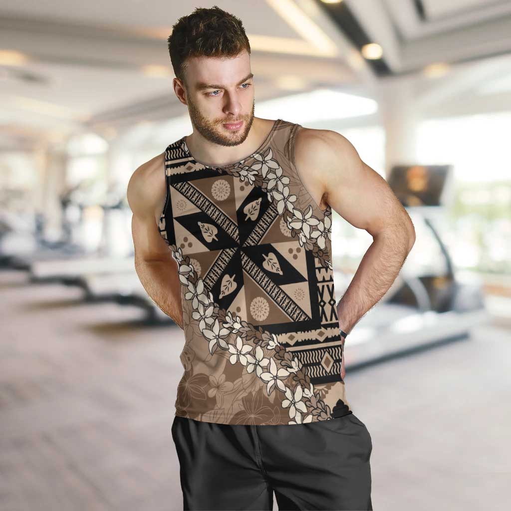 Bula Fiji Plumeria Tagimoucia Salusalu Mocha Men Tank Top Kaiviti Masi LT7 Mocha - Polynesian Pride
