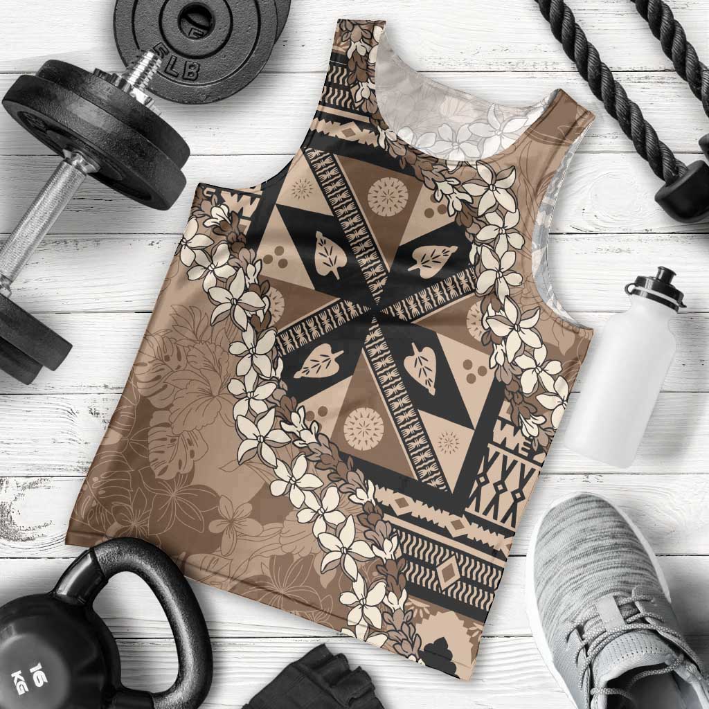 Bula Fiji Plumeria Tagimoucia Salusalu Mocha Men Tank Top Kaiviti Masi LT7 - Polynesian Pride