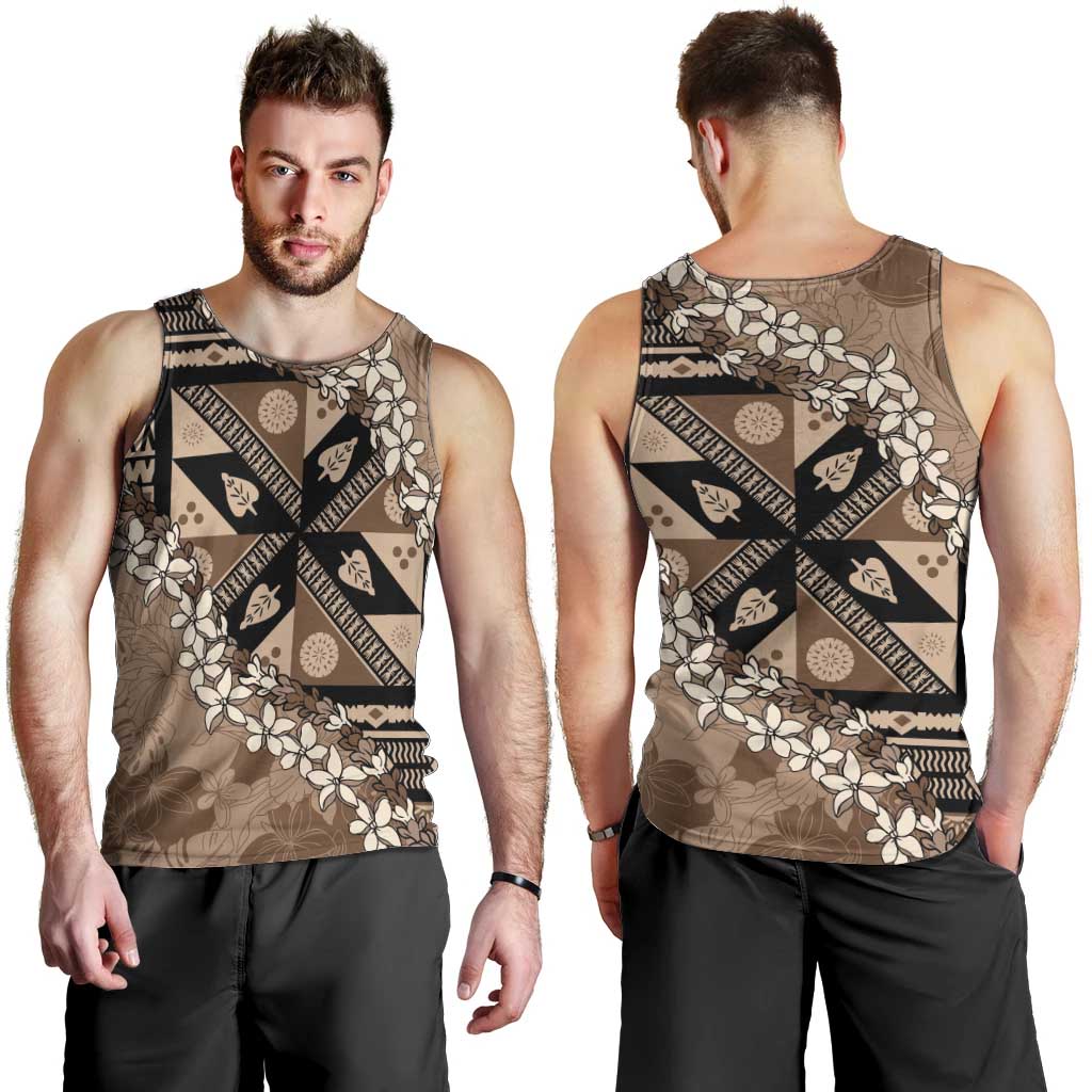 Bula Fiji Plumeria Tagimoucia Salusalu Mocha Men Tank Top Kaiviti Masi LT7 - Polynesian Pride