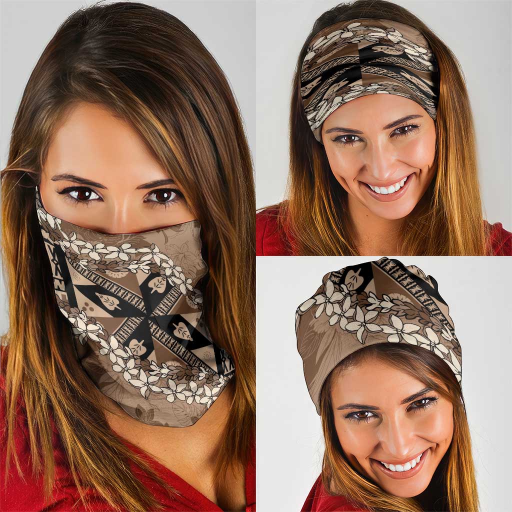 Bula Fiji Plumeria Tagimoucia Salusalu Mocha Neck Gaiter Kaiviti Masi LT7 - Polynesian Pride