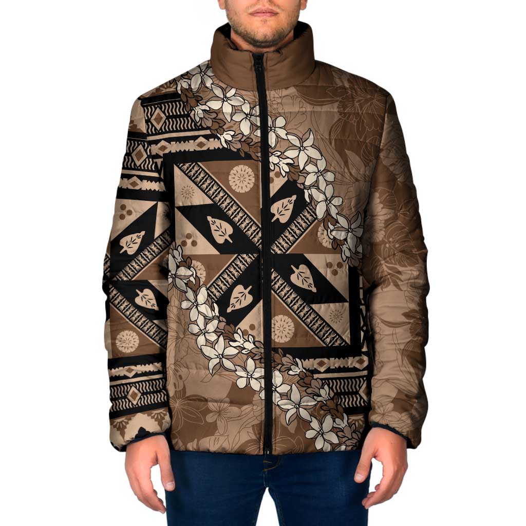 Bula Fiji Plumeria Tagimoucia Salusalu Mocha Padded Jacket Kaiviti Masi LT7 Men Mocha - Polynesian Pride
