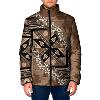 Bula Fiji Plumeria Tagimoucia Salusalu Mocha Padded Jacket Kaiviti Masi LT7 Men Mocha - Polynesian Pride