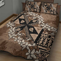 Bula Fiji Plumeria Tagimoucia Salusalu Mocha Quilt Bed Set Kaiviti Masi LT7 - Polynesian Pride