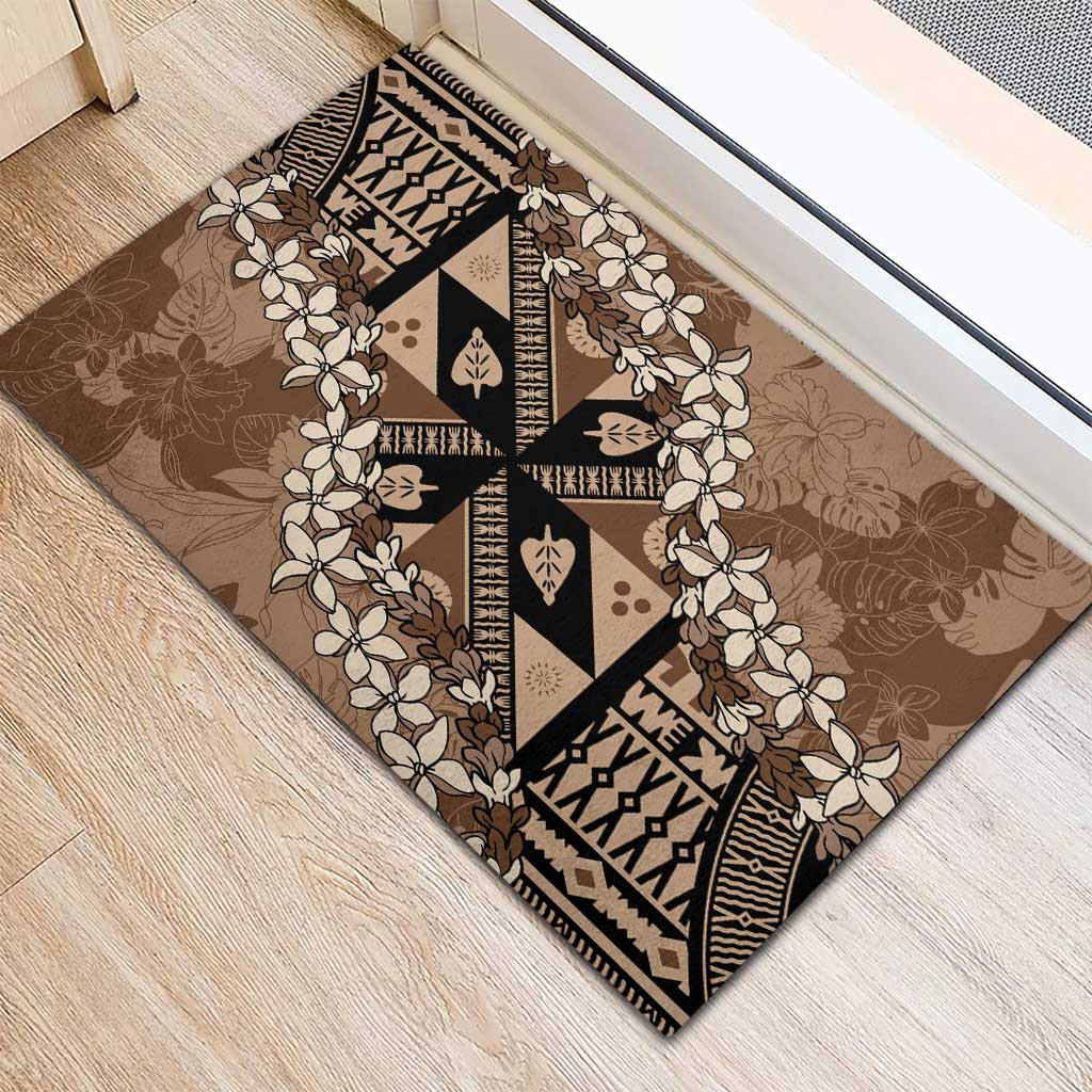 Bula Fiji Plumeria Tagimoucia Salusalu Mocha Rubber Doormat Kaiviti Masi LT7 - Polynesian Pride