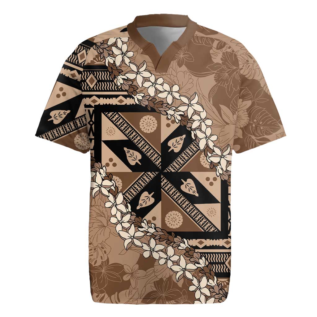 Bula Fiji Plumeria Tagimoucia Salusalu Mocha Rugby Jersey Kaiviti Masi LT7 Mocha - Polynesian Pride