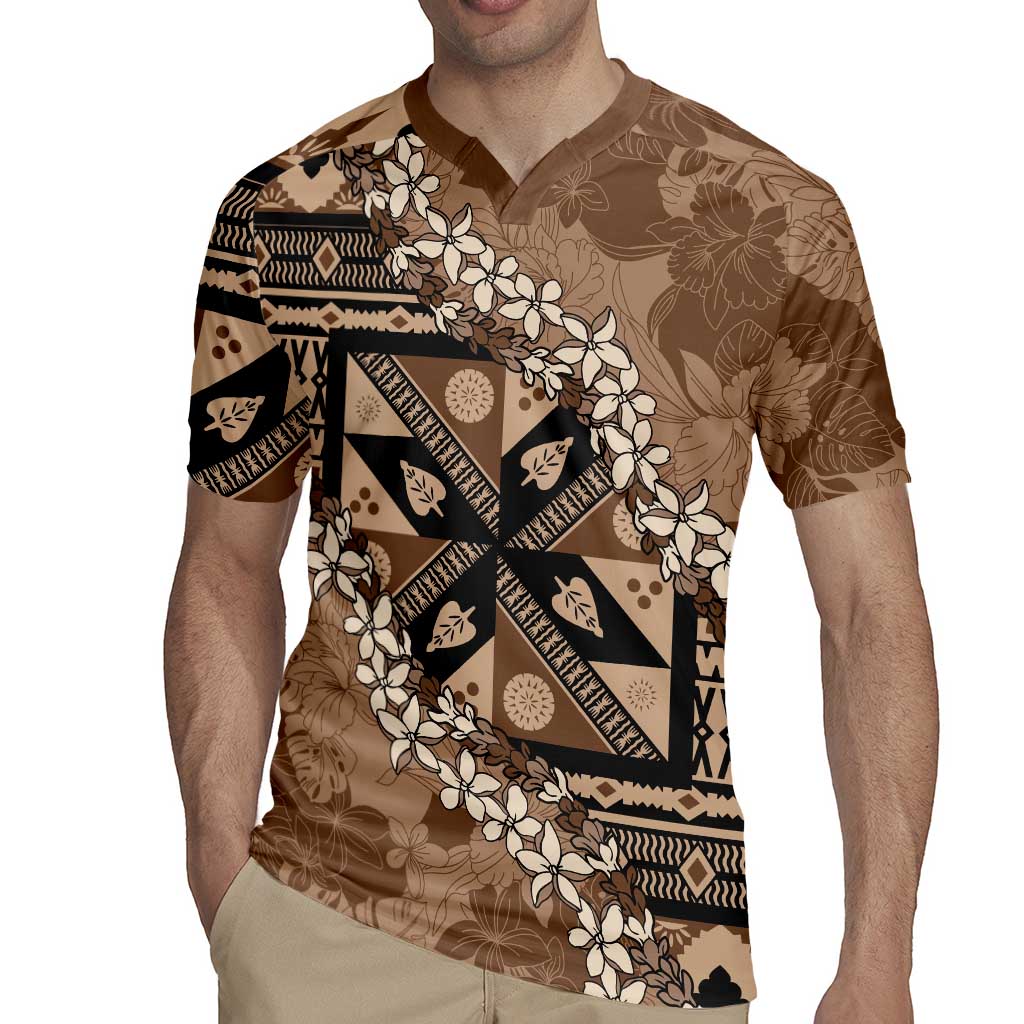 Bula Fiji Plumeria Tagimoucia Salusalu Mocha Rugby Jersey Kaiviti Masi LT7 - Polynesian Pride