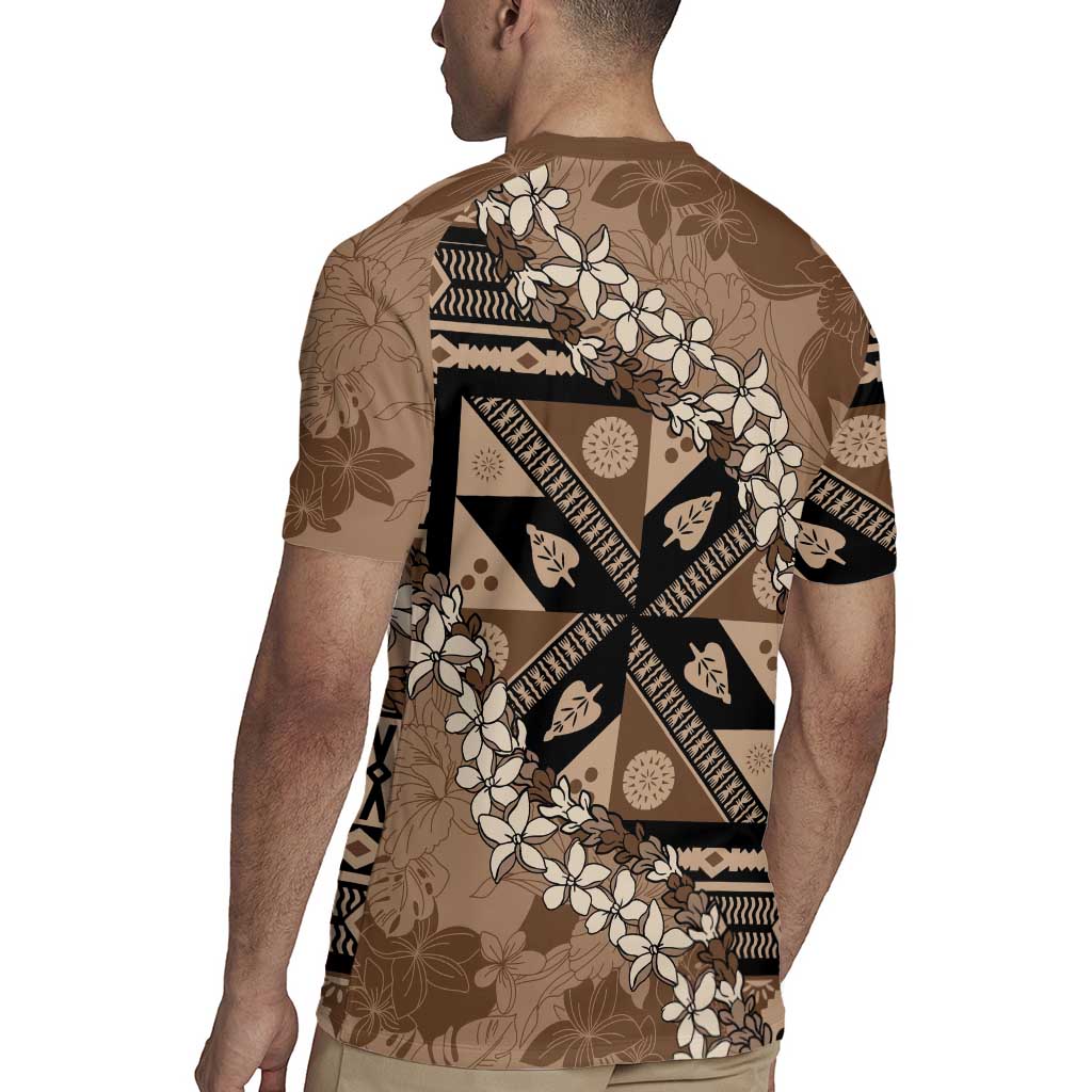 Bula Fiji Plumeria Tagimoucia Salusalu Mocha Rugby Jersey Kaiviti Masi LT7 - Polynesian Pride
