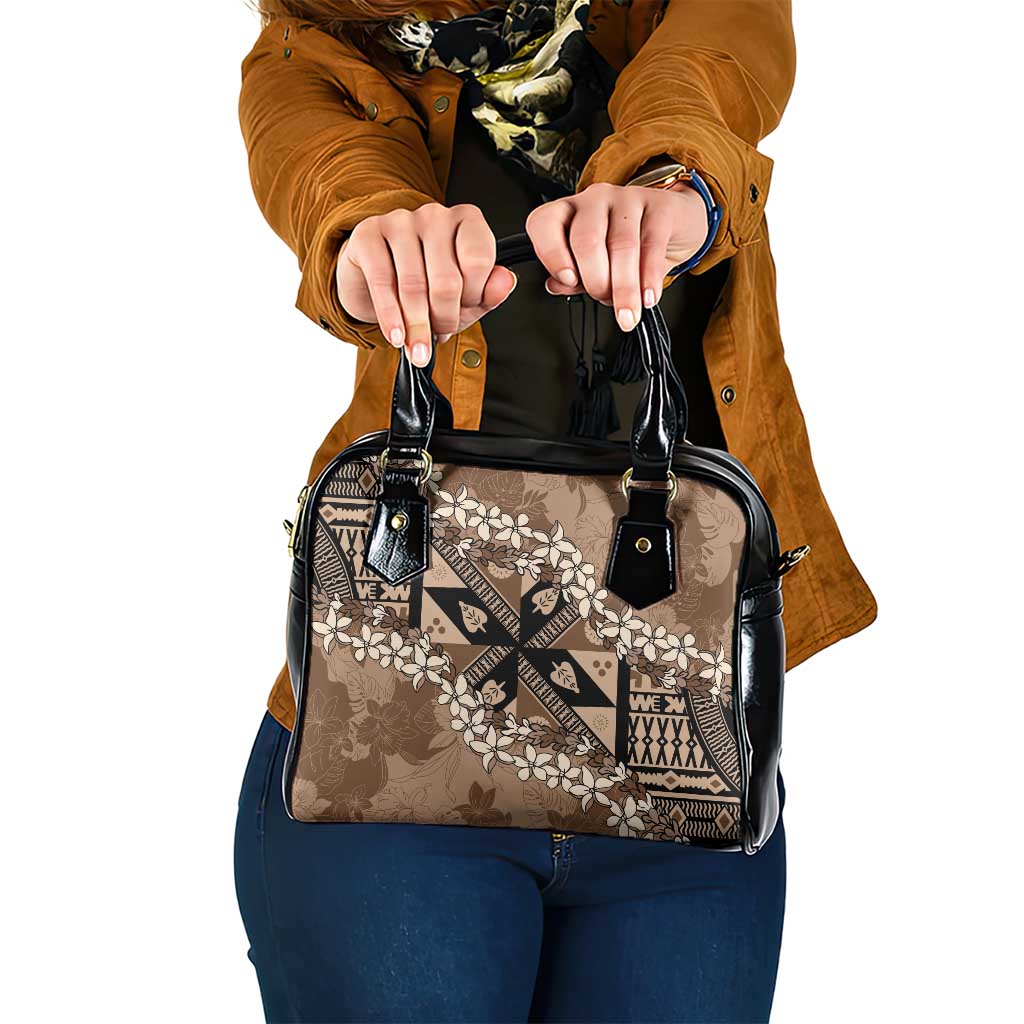 Bula Fiji Plumeria Tagimoucia Salusalu Mocha Shoulder Handbag Kaiviti Masi LT7 One Size Mocha - Polynesian Pride