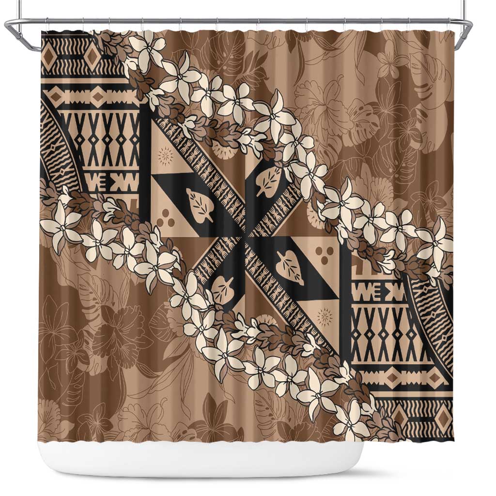 Bula Fiji Plumeria Tagimoucia Salusalu Mocha Shower Curtain Kaiviti Masi LT7 Mocha - Polynesian Pride