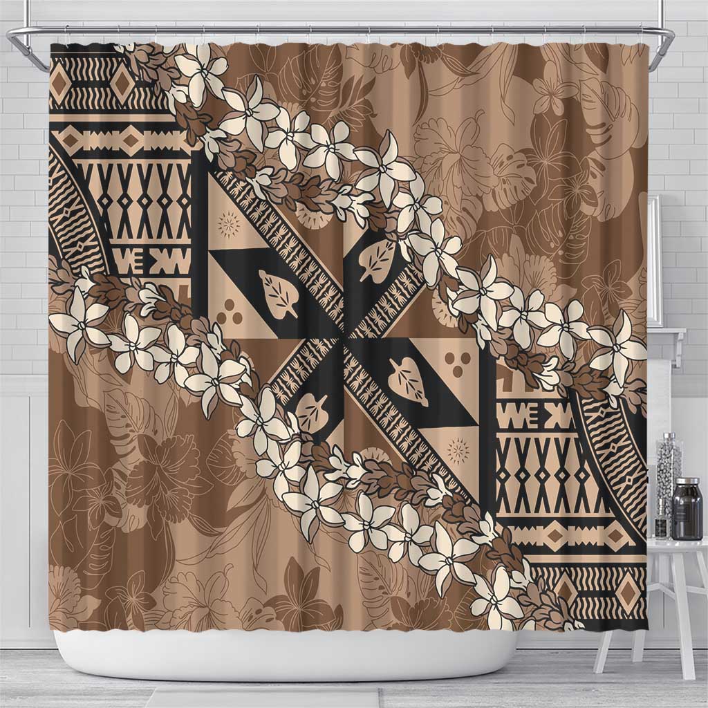Bula Fiji Plumeria Tagimoucia Salusalu Mocha Shower Curtain Kaiviti Masi LT7 - Polynesian Pride