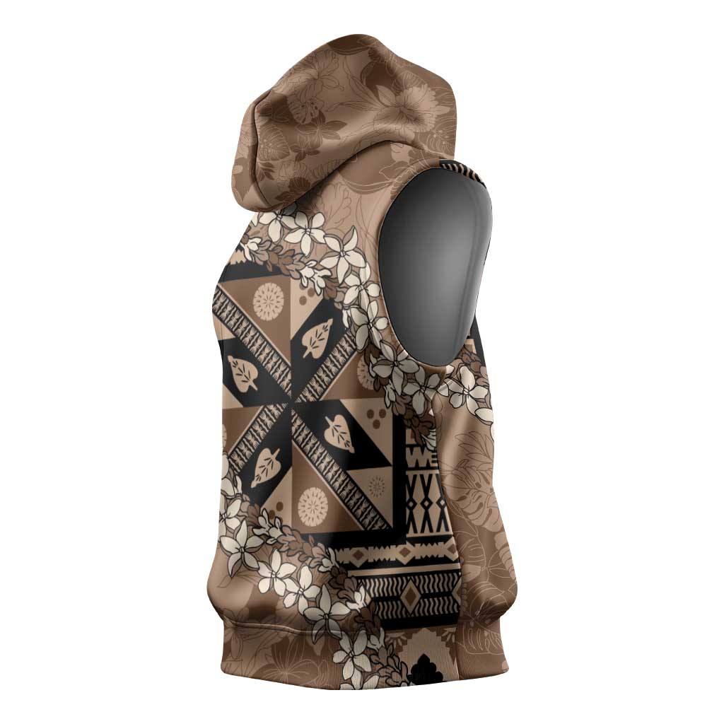 Bula Fiji Plumeria Tagimoucia Salusalu Mocha Sleeveless Hoodie Kaiviti Masi LT7 - Polynesian Pride