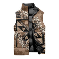 Bula Fiji Plumeria Tagimoucia Salusalu Mocha Sleeveless Puffer Jacket Kaiviti Masi LT7 - Polynesian Pride