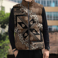 Bula Fiji Plumeria Tagimoucia Salusalu Mocha Sleeveless Puffer Jacket Kaiviti Masi LT7 - Polynesian Pride
