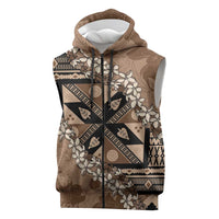 Bula Fiji Plumeria Tagimoucia Salusalu Mocha Sleeveless Zip Hoodie Kaiviti Masi LT7 Mocha - Polynesian Pride