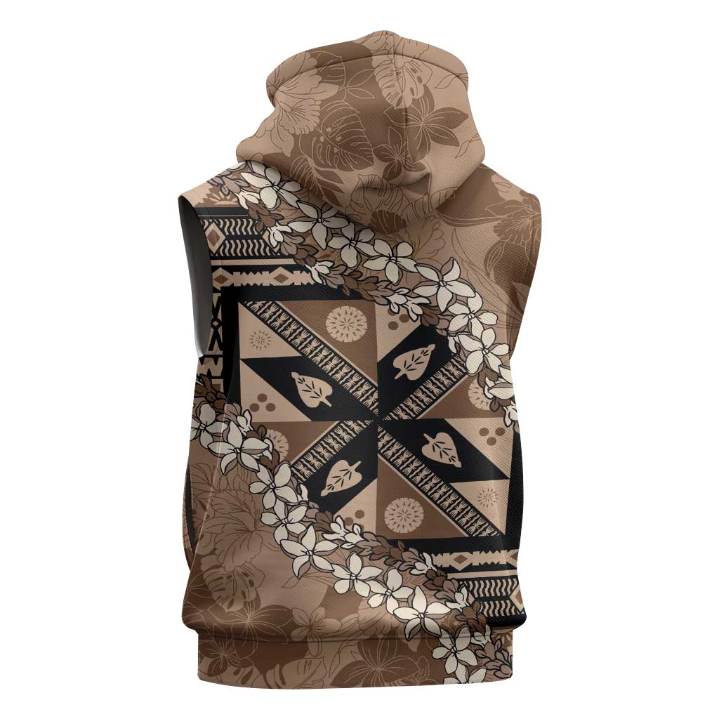 Bula Fiji Plumeria Tagimoucia Salusalu Mocha Sleeveless Zip Hoodie Kaiviti Masi LT7 - Polynesian Pride