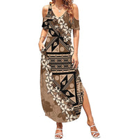 Bula Fiji Plumeria Tagimoucia Salusalu Mocha Summer Maxi Dress Kaiviti Masi LT7 Women Mocha - Polynesian Pride