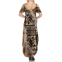 Bula Fiji Plumeria Tagimoucia Salusalu Mocha Summer Maxi Dress Kaiviti Masi LT7 - Polynesian Pride