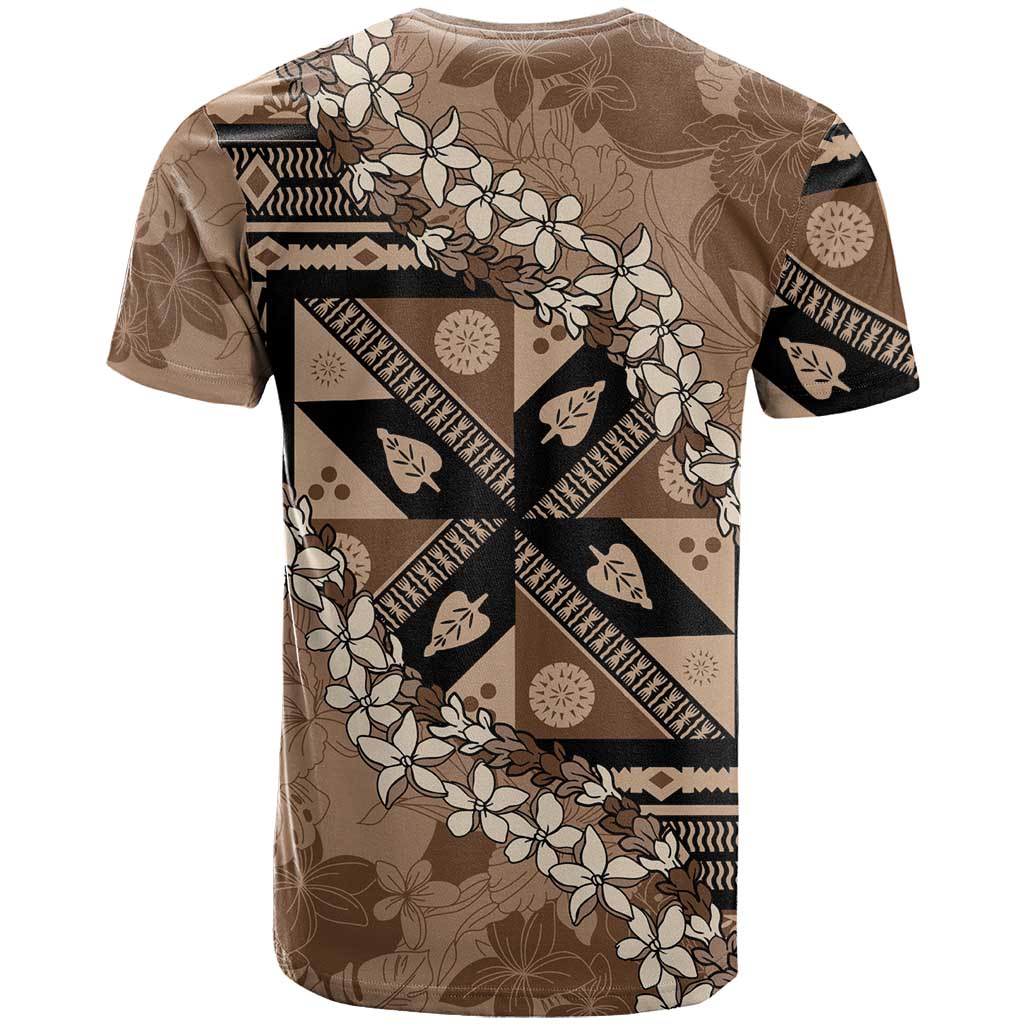 Bula Fiji Plumeria Tagimoucia Salusalu Mocha T Shirt Kaiviti Masi LT7 - Polynesian Pride