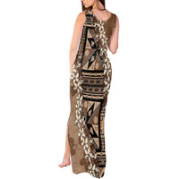 Bula Fiji Plumeria Tagimoucia Salusalu Mocha Tank Maxi Dress Kaiviti Masi LT7 - Polynesian Pride