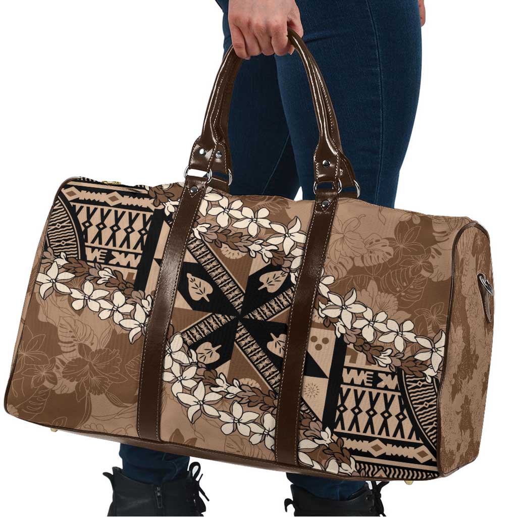 Bula Fiji Plumeria Tagimoucia Salusalu Mocha Travel Bag Kaiviti Masi LT7 - Polynesian Pride