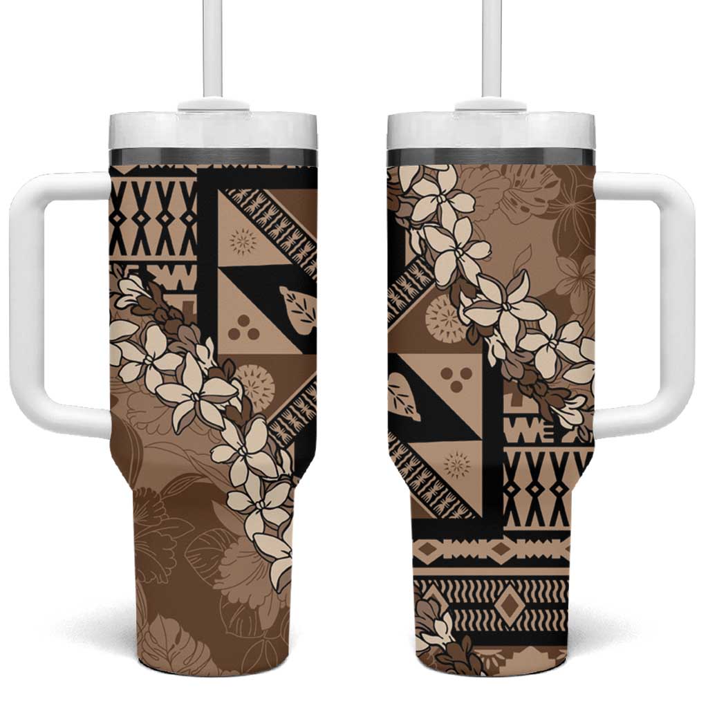 Bula Fiji Plumeria Tagimoucia Salusalu Mocha Tumbler With Handle Kaiviti Masi LT7 One Size: 40 oz Mocha - Polynesian Pride