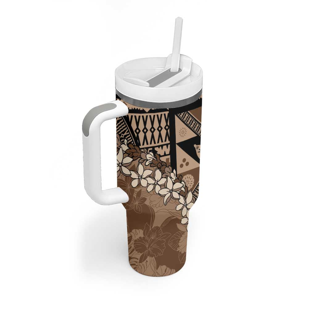 Bula Fiji Plumeria Tagimoucia Salusalu Mocha Tumbler With Handle Kaiviti Masi LT7 - Polynesian Pride