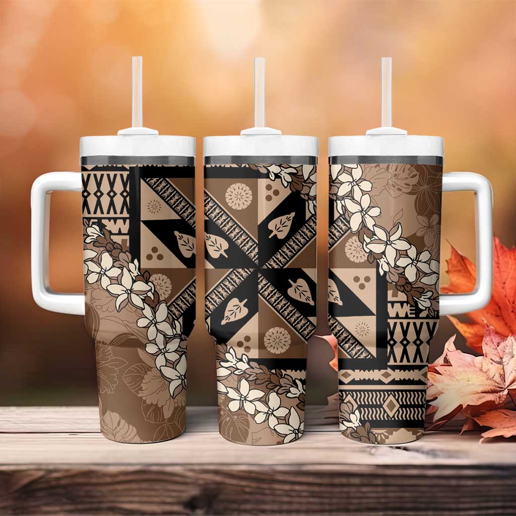Bula Fiji Plumeria Tagimoucia Salusalu Mocha Tumbler With Handle Kaiviti Masi LT7 - Polynesian Pride