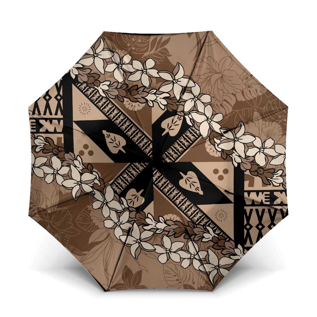 Bula Fiji Plumeria Tagimoucia Salusalu Mocha Umbrella Kaiviti Masi LT7 One Size Folded 11.42 inch Opened Diameter 37.4 inch Mocha - Polynesian Pride