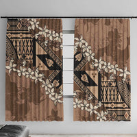 Bula Fiji Plumeria Tagimoucia Salusalu Mocha Window Curtain Kaiviti Masi LT7 With Hooks Mocha - Polynesian Pride