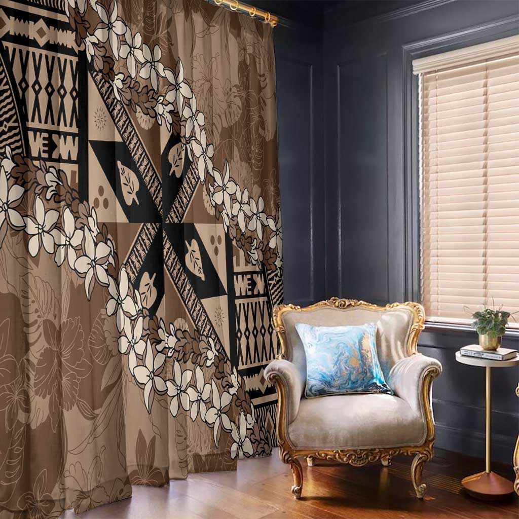 Bula Fiji Plumeria Tagimoucia Salusalu Mocha Window Curtain Kaiviti Masi LT7 - Polynesian Pride