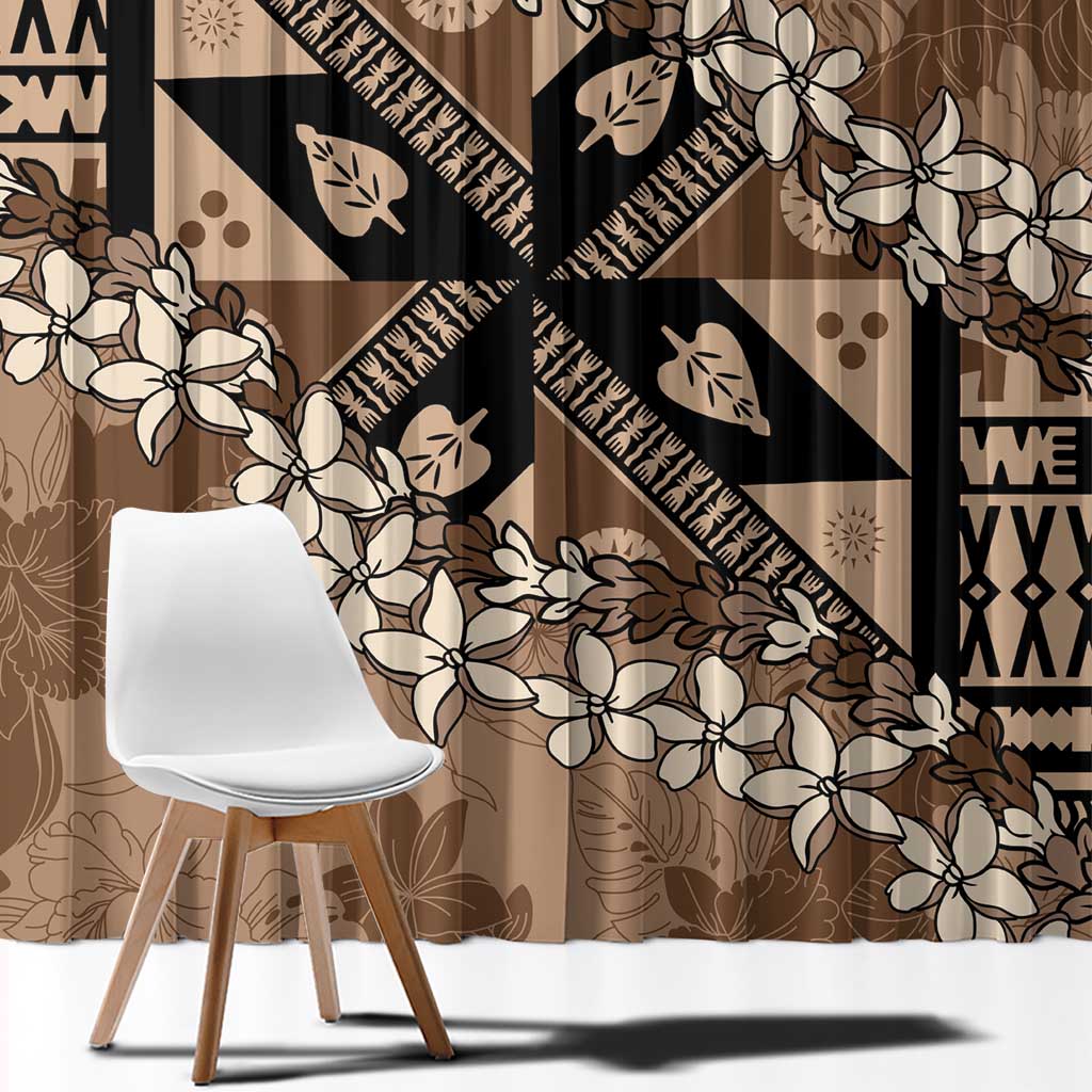 Bula Fiji Plumeria Tagimoucia Salusalu Mocha Window Curtain Kaiviti Masi LT7 - Polynesian Pride