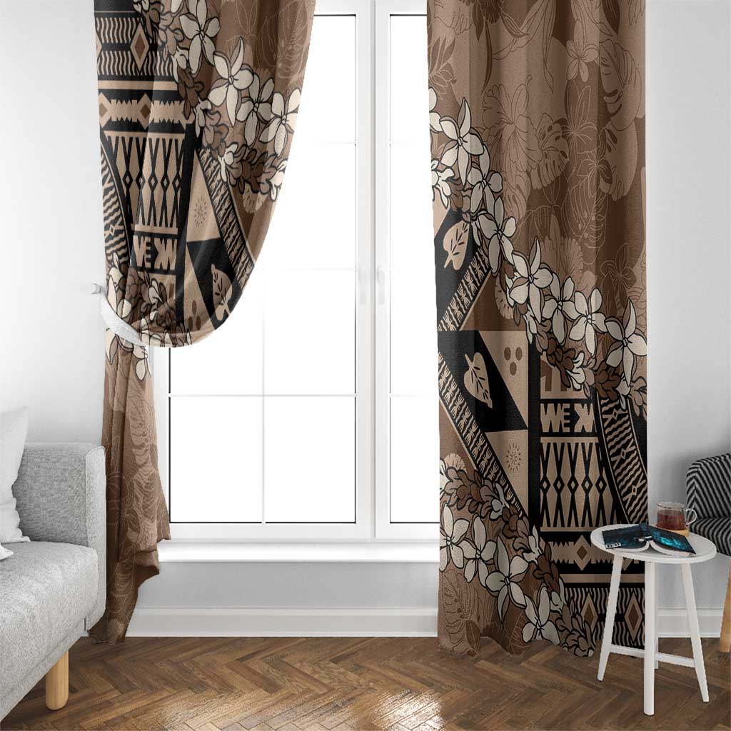 Bula Fiji Plumeria Tagimoucia Salusalu Mocha Window Curtain Kaiviti Masi LT7 - Polynesian Pride