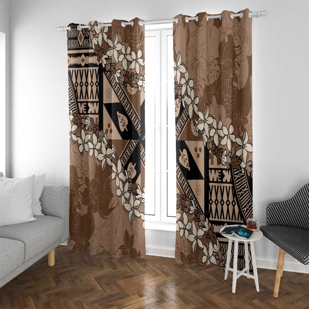 Bula Fiji Plumeria Tagimoucia Salusalu Mocha Window Curtain Kaiviti Masi LT7 With Grommets Mocha - Polynesian Pride