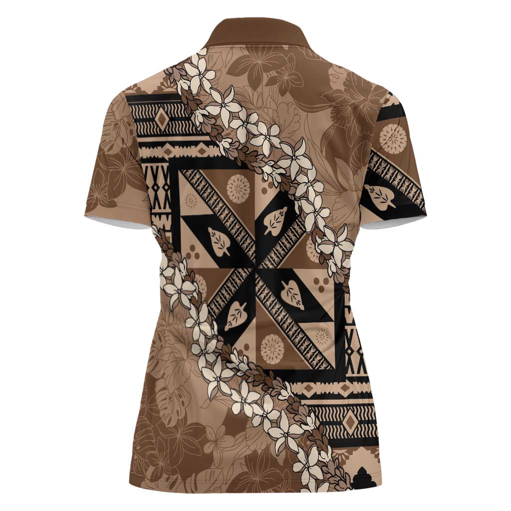 Bula Fiji Plumeria Tagimoucia Salusalu Mocha Women Polo Shirt Kaiviti Masi LT7 - Polynesian Pride