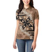 Bula Fiji Plumeria Tagimoucia Salusalu Mocha Women Polo Shirt Kaiviti Masi LT7 - Polynesian Pride
