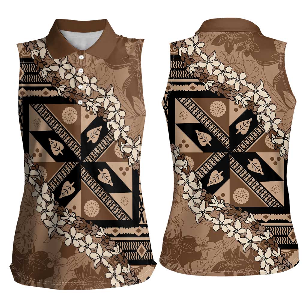 Bula Fiji Plumeria Tagimoucia Salusalu Mocha Women Sleeveless Polo Shirt Kaiviti Masi LT7 - Polynesian Pride