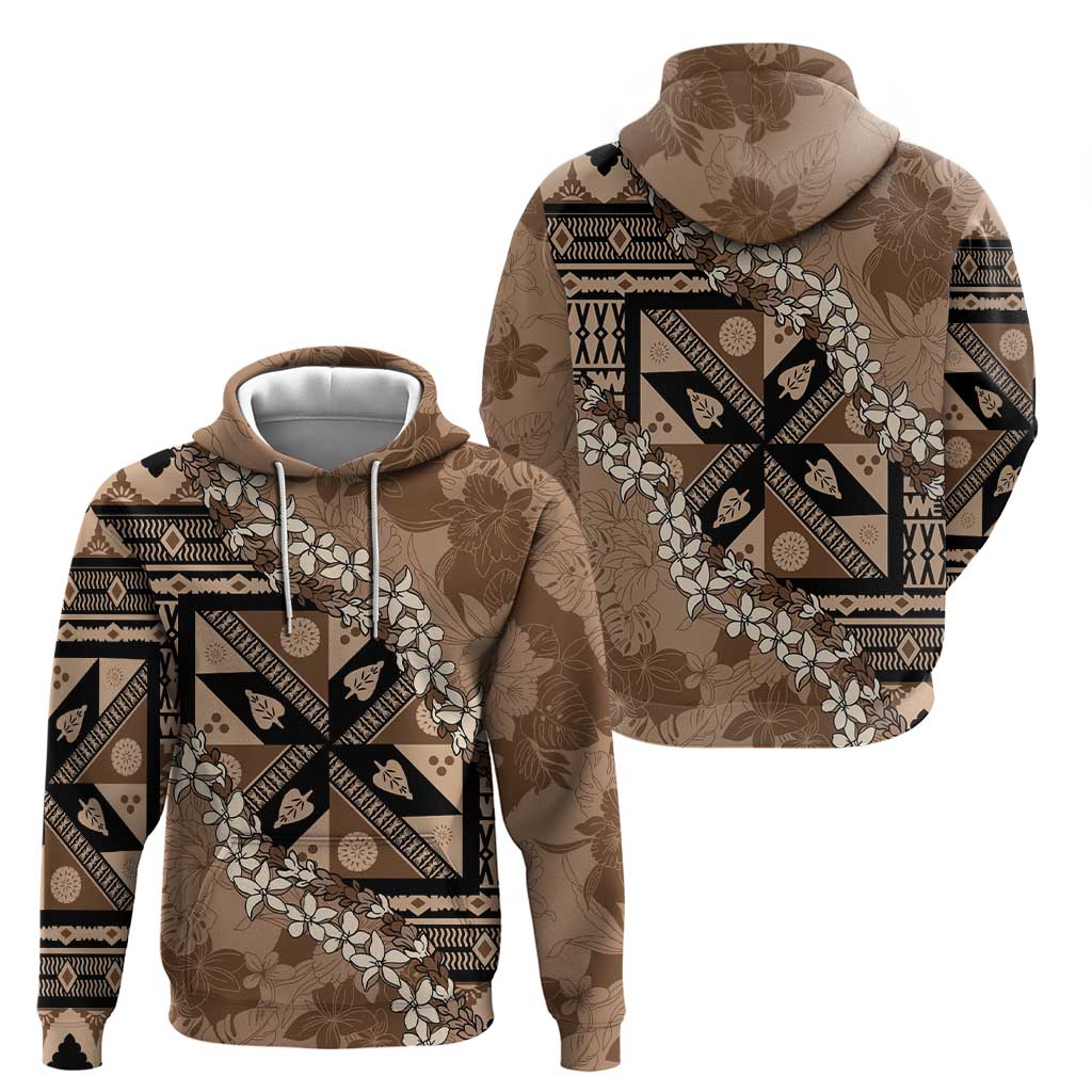 Bula Fiji Plumeria Tagimoucia Salusalu Mocha Zip Hoodie Kaiviti Masi LT7 - Polynesian Pride