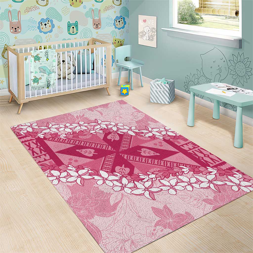Bula Fiji Plumeria Tagimoucia Salusalu Pink Area Rug Kaiviti Masi LT7 - Polynesian Pride