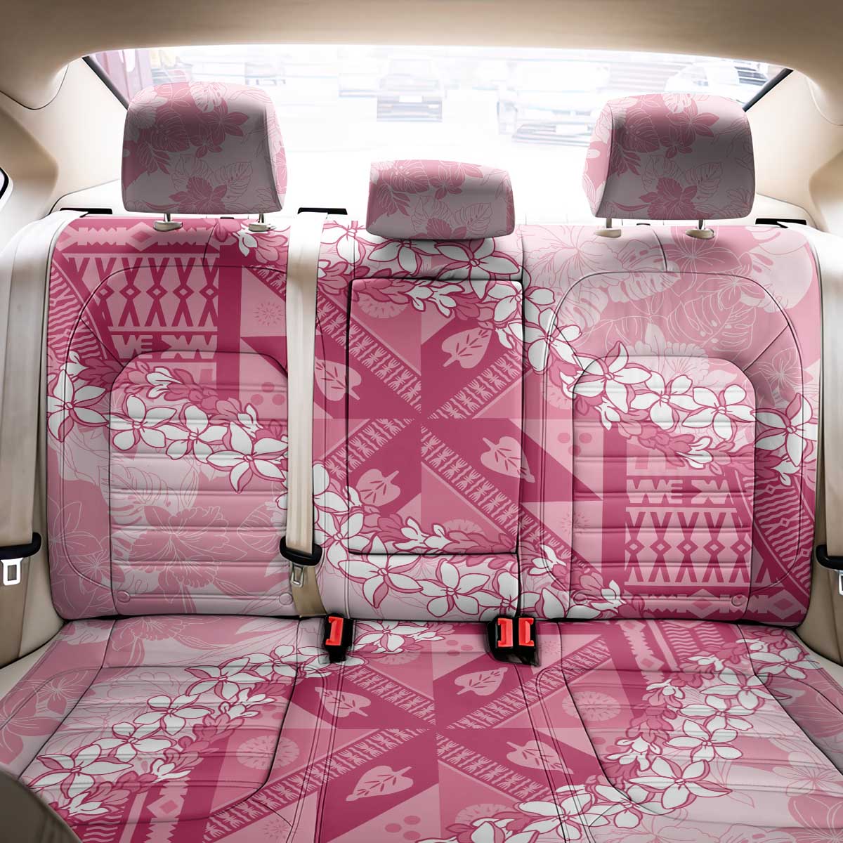 Bula Fiji Plumeria Tagimoucia Salusalu Pink Back Car Seat Cover Kaiviti Masi LT7 - Polynesian Pride