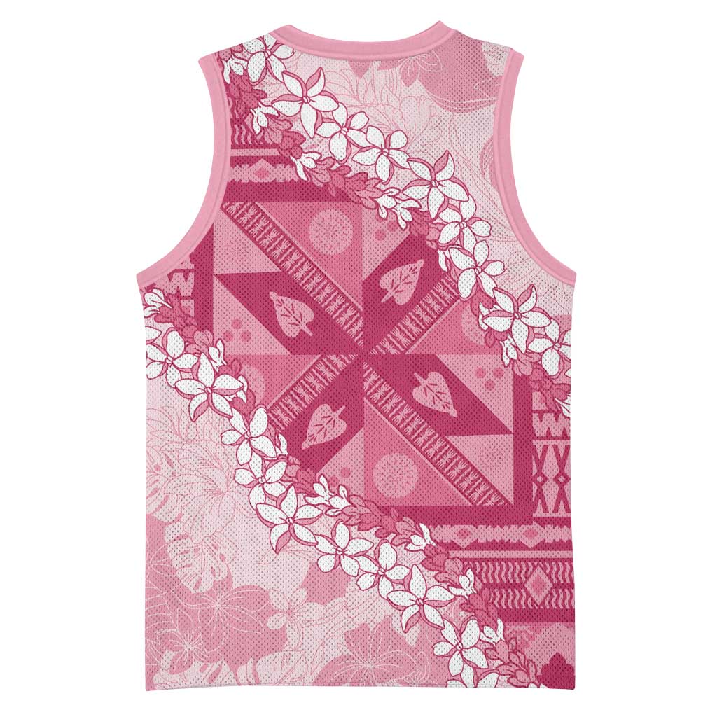 Bula Fiji Plumeria Tagimoucia Salusalu Pink Basketball Jersey Kaiviti Masi LT7 - Polynesian Pride