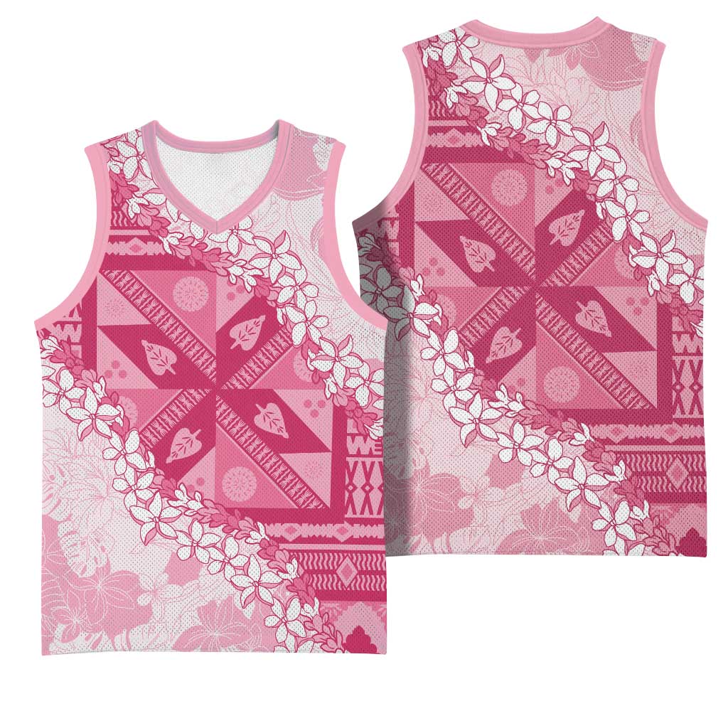 Bula Fiji Plumeria Tagimoucia Salusalu Pink Basketball Jersey Kaiviti Masi LT7 - Polynesian Pride