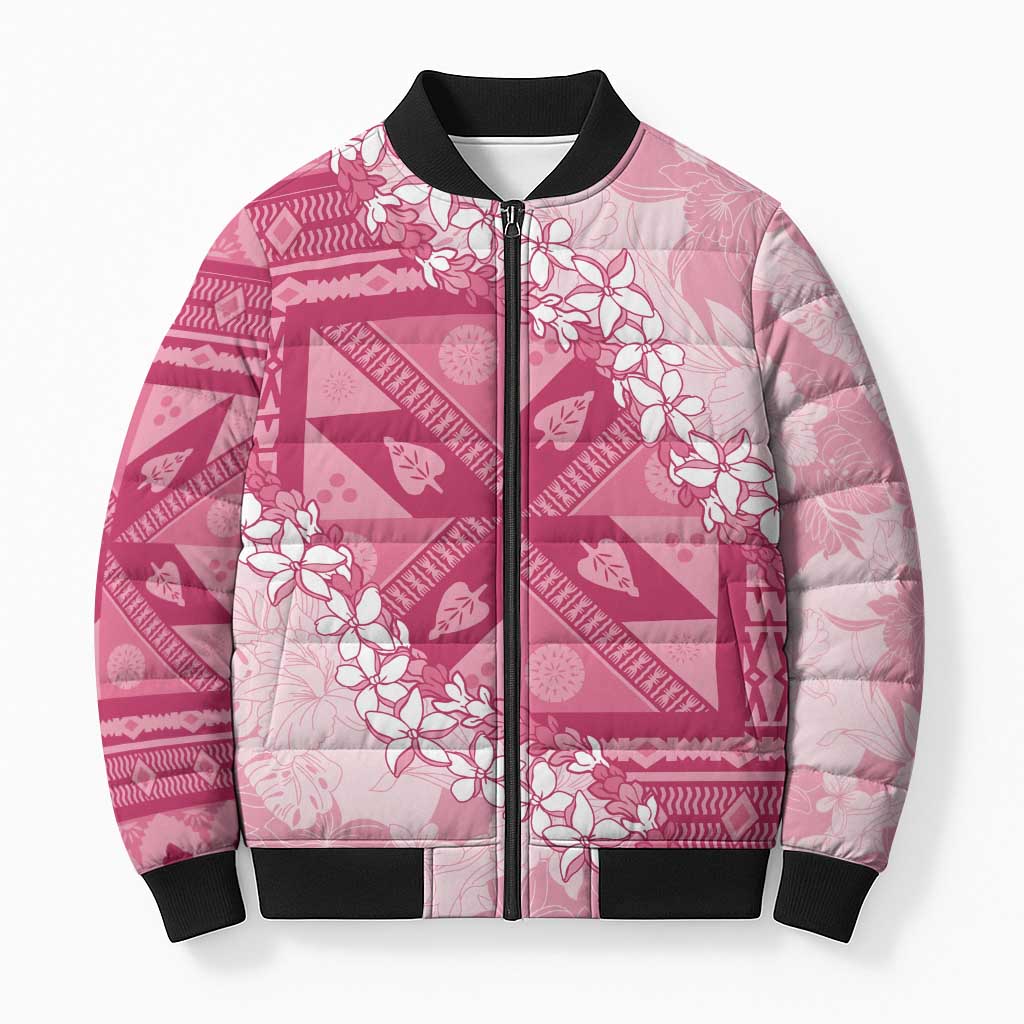 Bula Fiji Plumeria Tagimoucia Salusalu Pink Bomber Puffer Jacket Kaiviti Masi LT7 Unisex Pink - Polynesian Pride