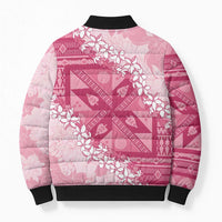 Bula Fiji Plumeria Tagimoucia Salusalu Pink Bomber Puffer Jacket Kaiviti Masi LT7 - Polynesian Pride