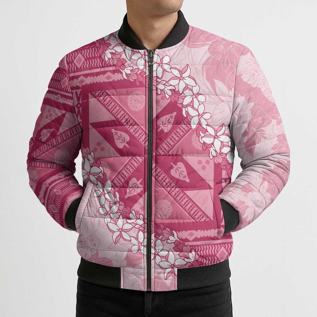 Bula Fiji Plumeria Tagimoucia Salusalu Pink Bomber Puffer Jacket Kaiviti Masi LT7 - Polynesian Pride